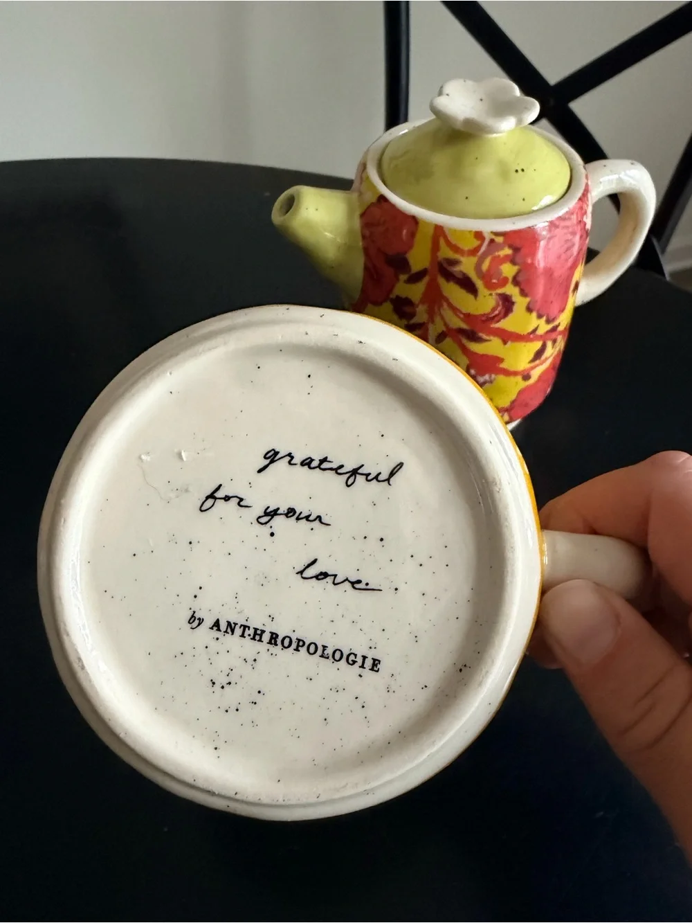 Anthropologie Floral Ceramic Teapot with Nesting Mug